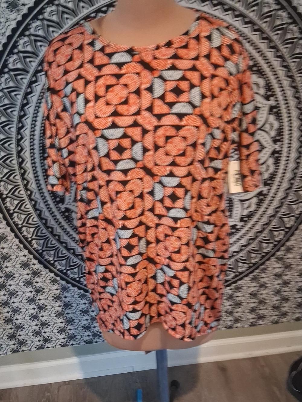 LuLaRoe Coral and Black Geometric Mini Dress